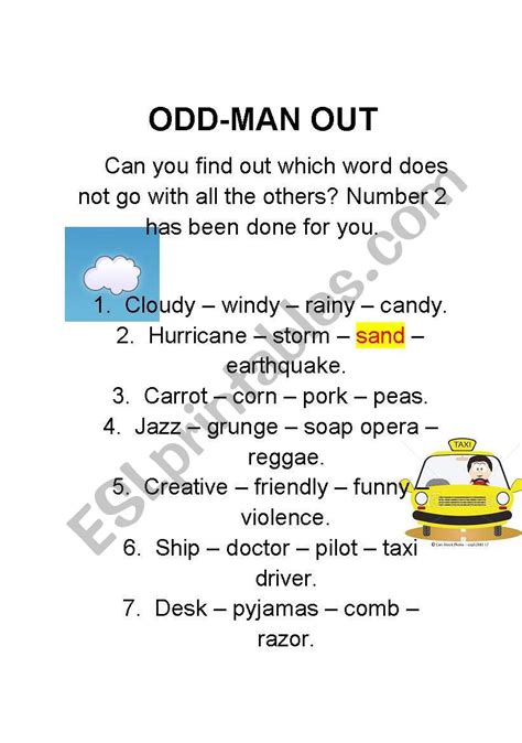 list the odd man out.